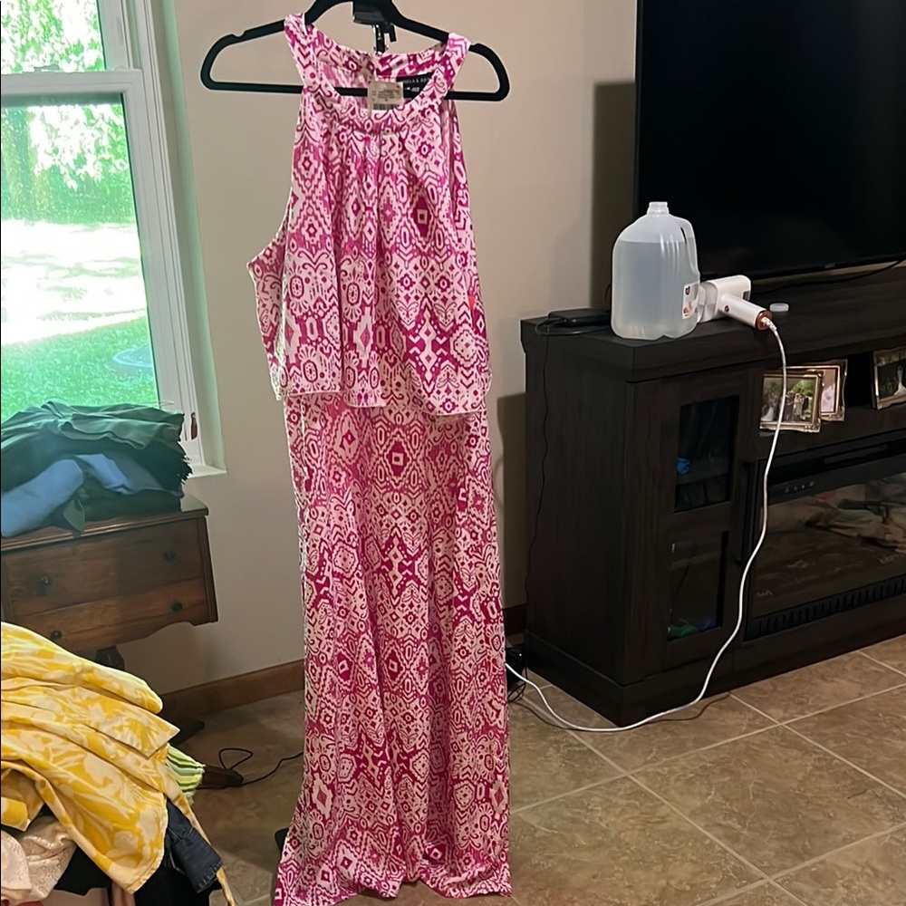 Women’s Pink Printed Halter Maxi Dress